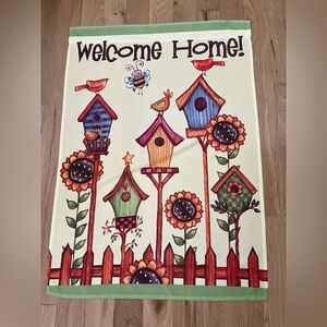Yard garden flag two sided WELCOME HOME with bird houses 40” X 28”.